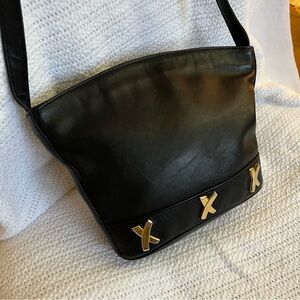 Vintage Paloma Picasso Black Leather Crossbody Bag with Gold Accents